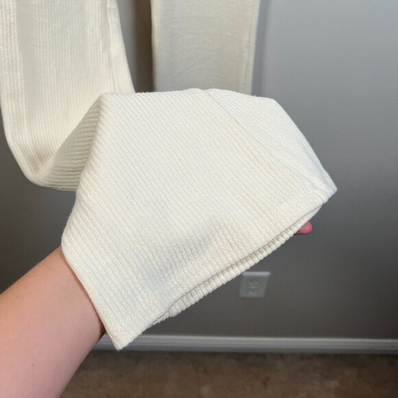 White Fox Revival Flare Pants Size Small Cream High Rise Ribbed Knit Comfy - Picture 8 of 11